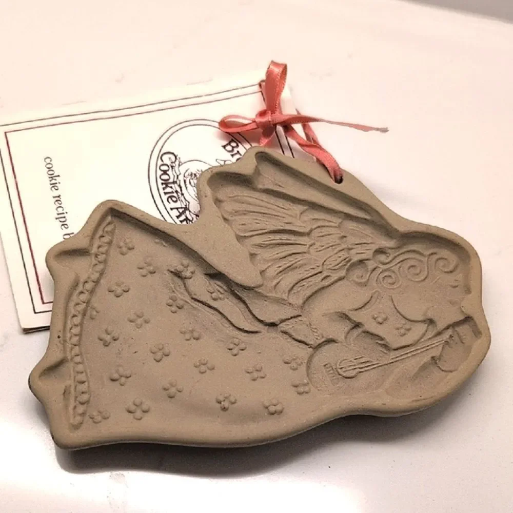 Vintage Brown Bag Cookie Art Guitar Playing Angel Mold with Recipe Book 1986